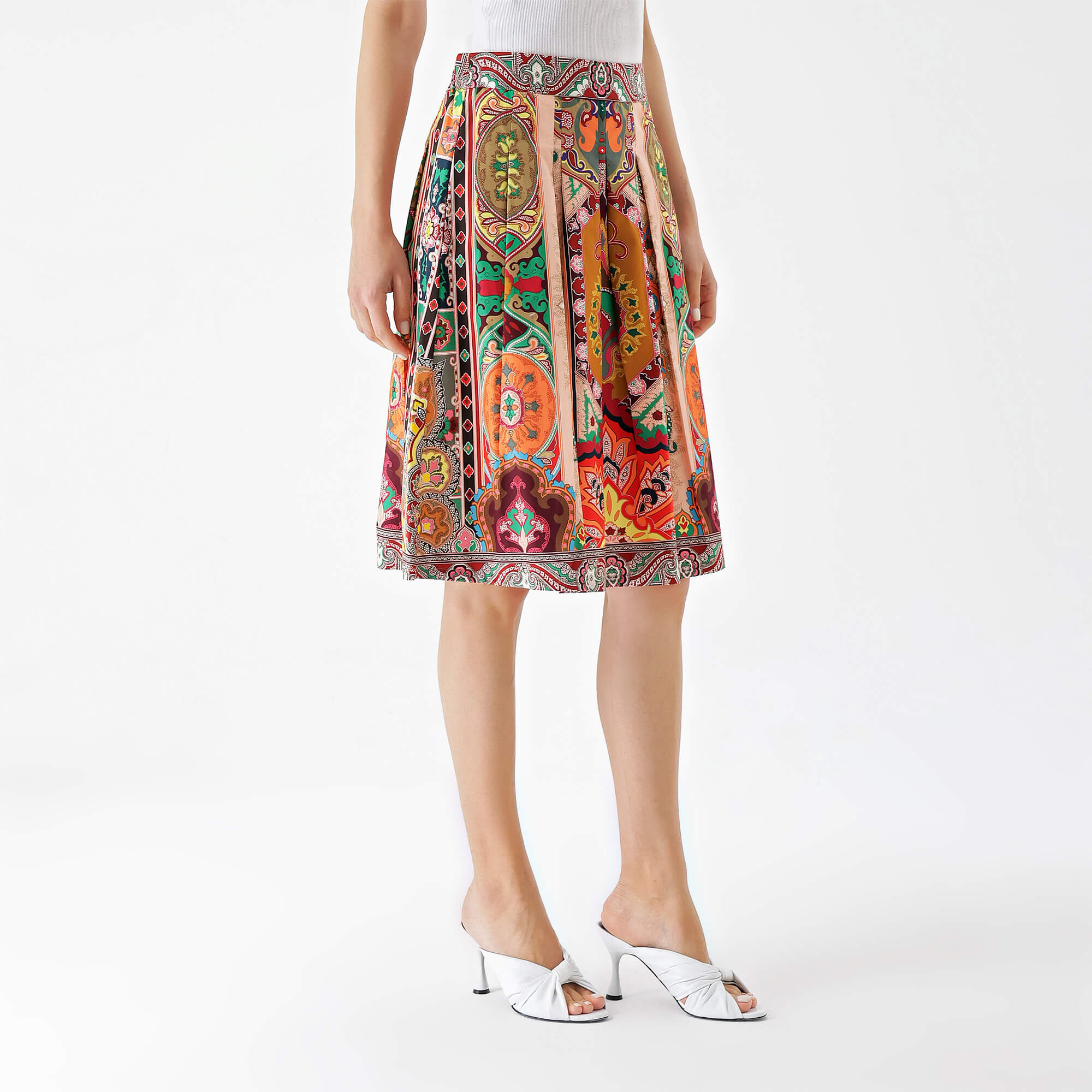 Etro-Multicolor Cotton Paisley Printed Pleated Skirt